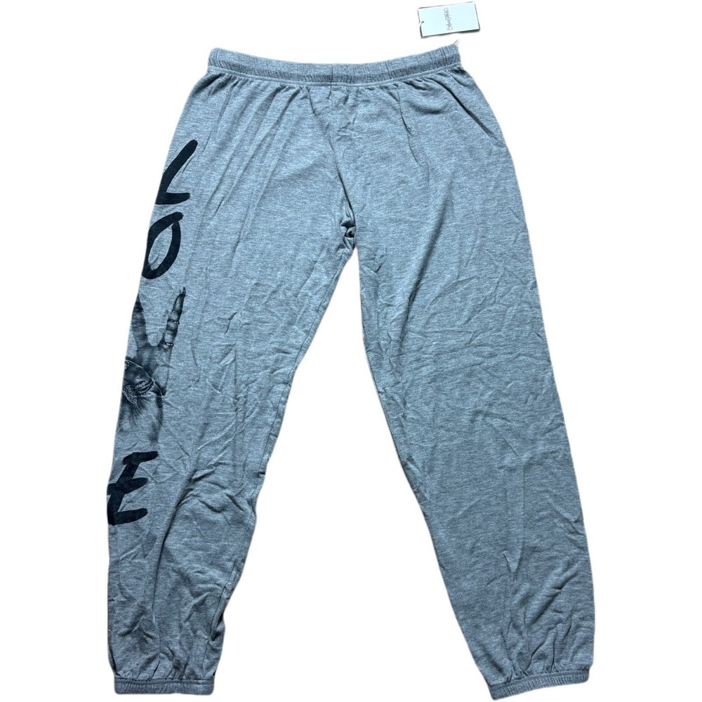 Lauren Moshi Women's Gray Peace Sign Love Sweatpants / Joggers Size L NWT